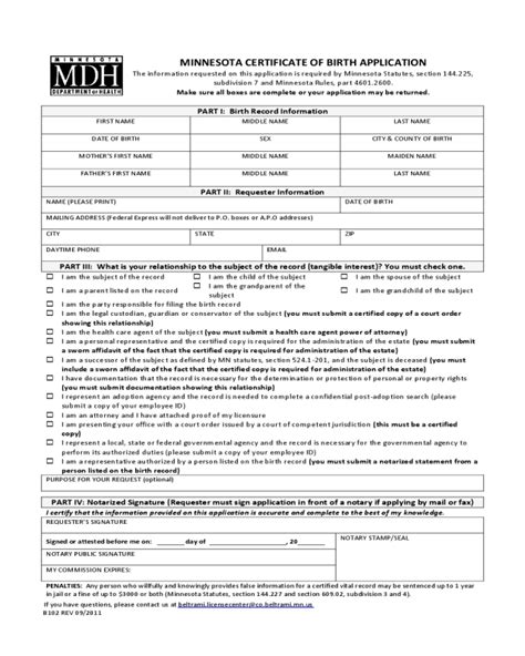 minnesota certificate of birth application edit fill sign online