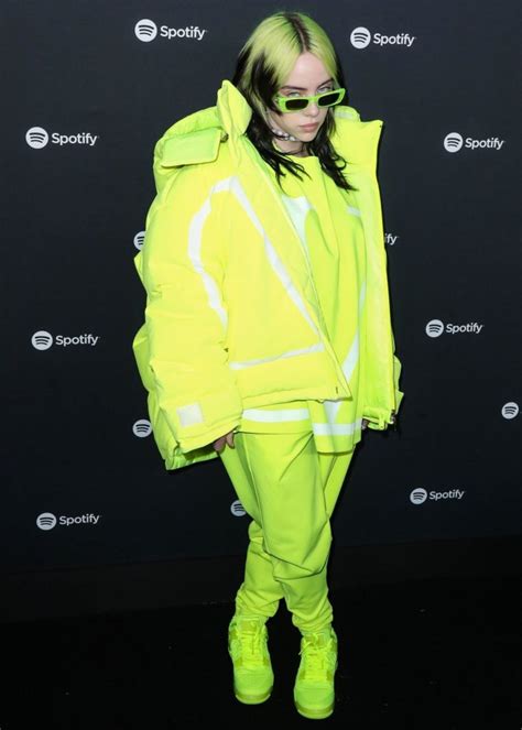 billie eilish  neon outfit  spotify   artist  party  la red carpet  fashion