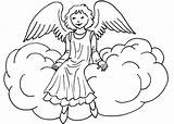 Coloring Angel Cloud Sitting Pages Drawing Angels Printable Christmas Vintage Categories sketch template