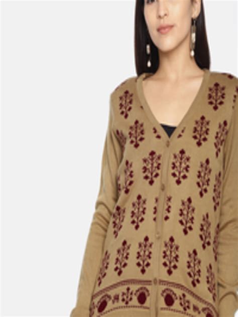buy anouk women khaki and burgundy self design sweater