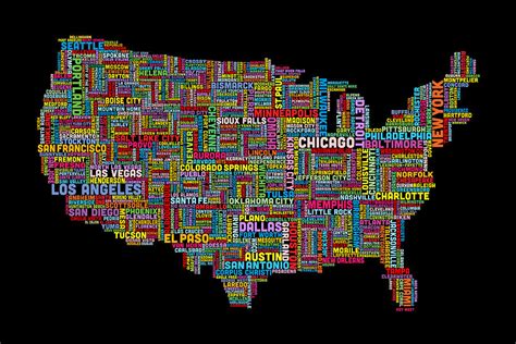 United States Typography Text Map Digital Art By Michael