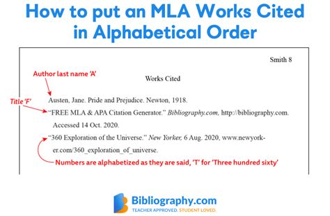 put mla works cited  alphabetical order bibliographycom