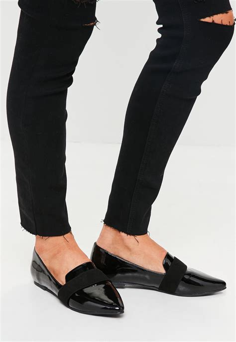 lyst missguided black patent pointed loafers  black