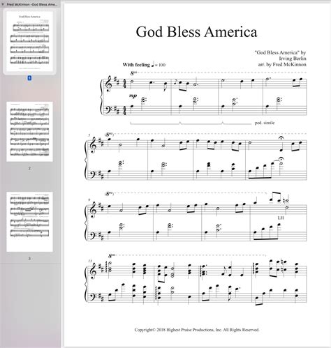 piano  printable god bless america sheet