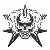 Skull Rock Mohawk Musician Vector Vintage sketch template