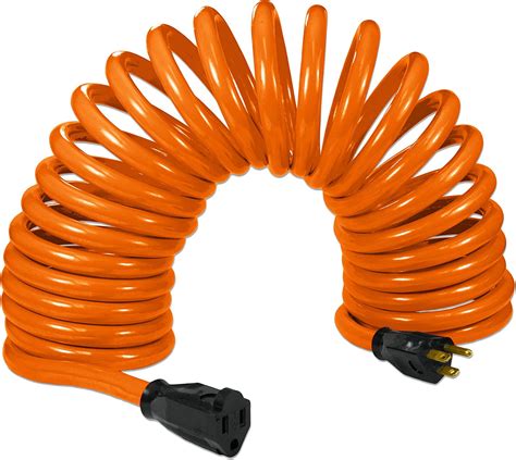 flexy coiled extension cord extends     ft  gauge  amps extension cords