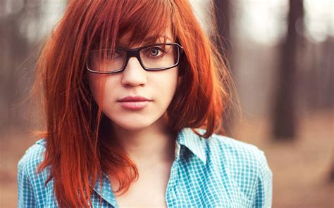 Wallpaper Face Redhead Model Long Hair Glasses Tattoo Black