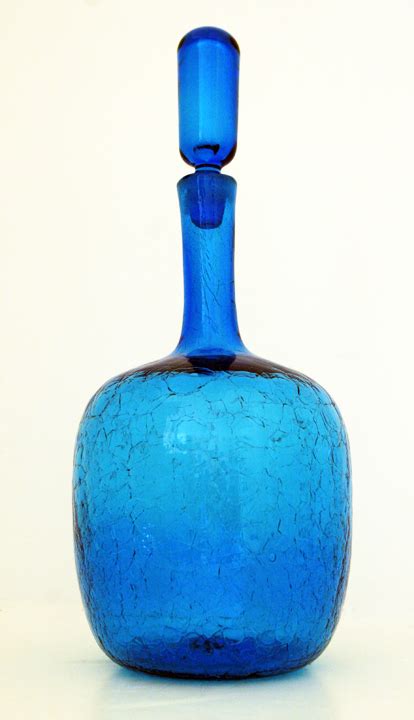 Blue Crackle Glass Decanter 1960s Blenko Art Glass