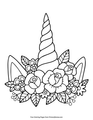 unicorn horn  flowers coloring page  printable