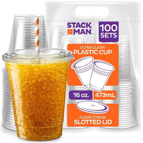 stack man  sets  oz clear plastic cups  straw slot lid