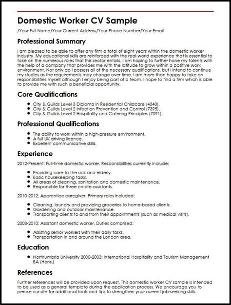 domestic work cv examples pia shaw