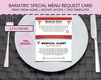 bariatric meal card etsy uk