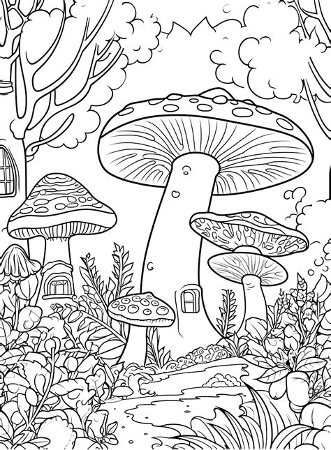 mushrooms forest page  printable coloring pages