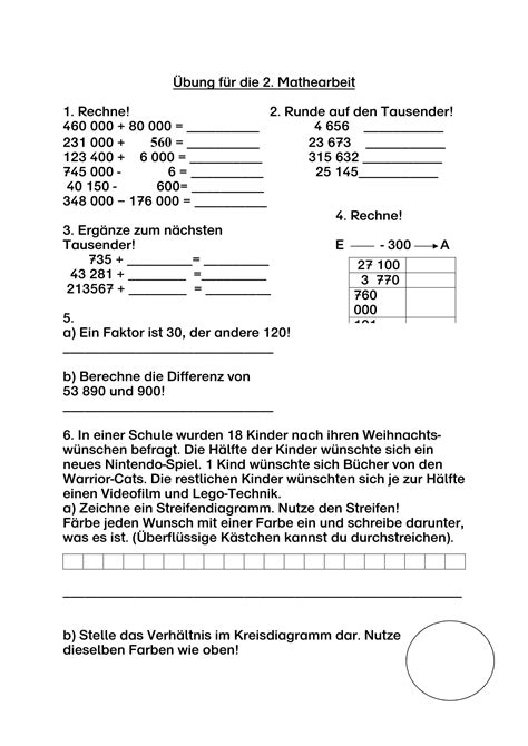 mathearbeit klasse  mit vorbereitung unterrichtsmaterial im fach