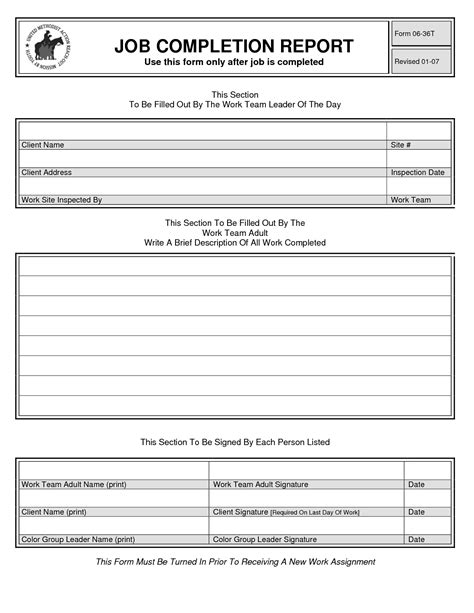 work completion form  printable documents