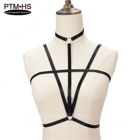 pentagram harness womens body cage bra harness adjust back bondage