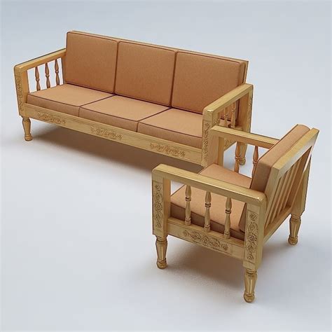 sofa set wooden  model max obj ds fbx lwo lw lws