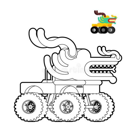 monster truck dragon coloring book animal car  big wheels vector