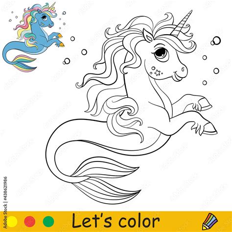 cartoon cute sea unicorn  bubbles coloring stock vector adobe stock