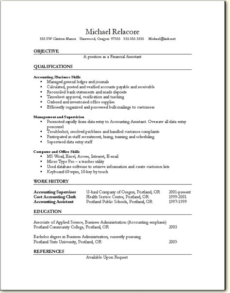 ba resume sample