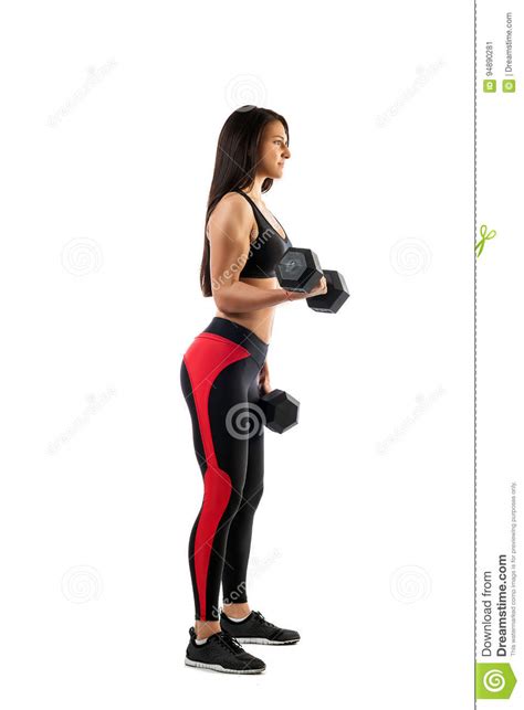 exercise on the biceps with a dumbbell stock image image