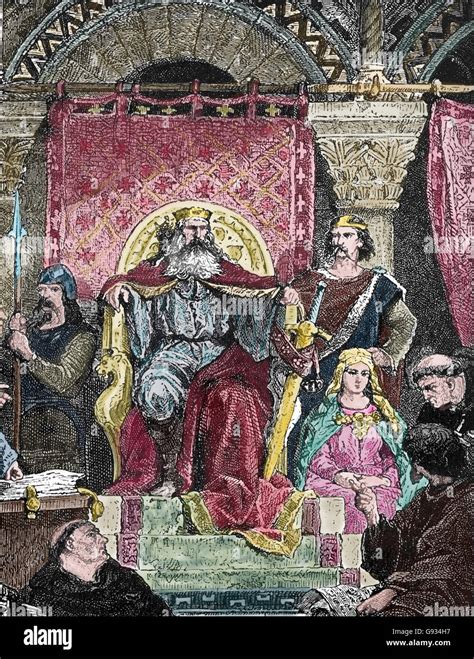 charlemagne   holy roman emperor  king sitting   throne engraving