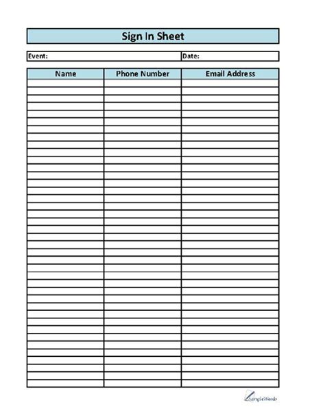 printable sign  sheet  template employee  visitor form