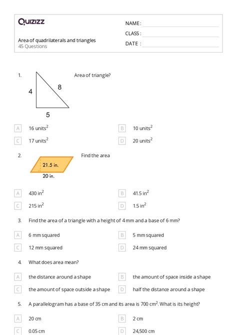 50 Area Of Quadrilaterals Worksheets For 6th Grade On Quizizz Free