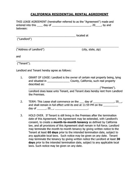 lease agreement printable  printable templates