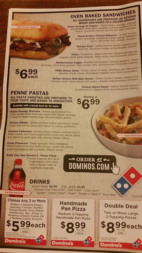 dominos menu prices