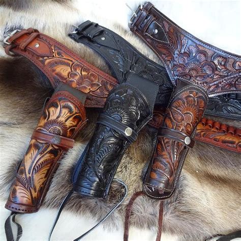 tooled leather double western gun belt holster southern swords