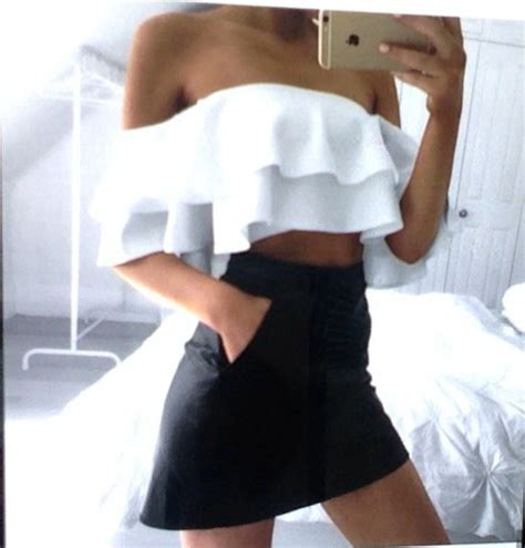 shirt white off the shoulder skirt tumblr black skirt black