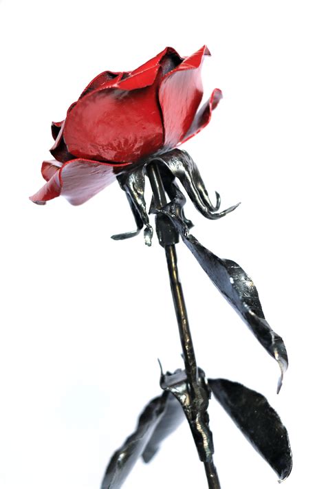 red gloss steel handmade metal rose flower sculpture  etsy metal