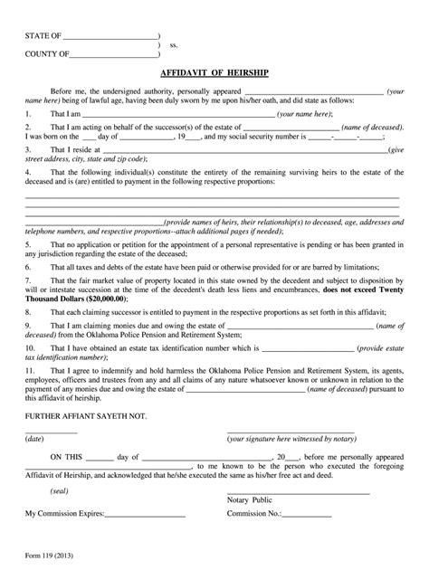 printable affidavit  heirship  fill  sign printable template