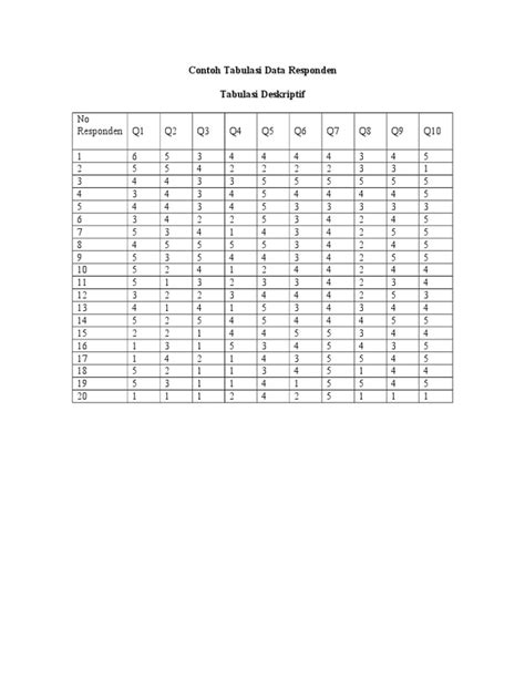 contoh tabulasi data responden