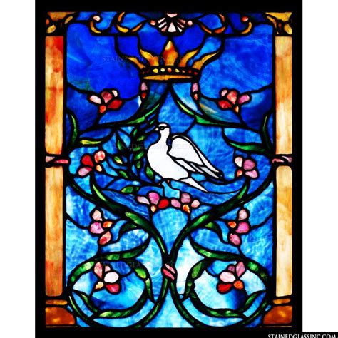 dove and a crown religious stained glass window