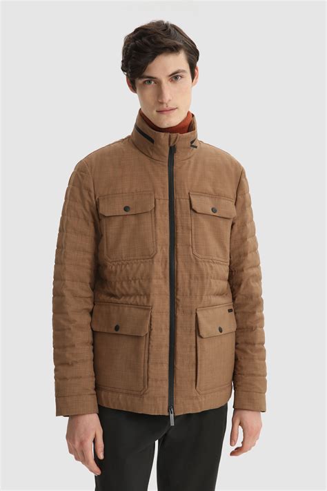 mens city field jacket  wool effect fabric brown woolrich usa