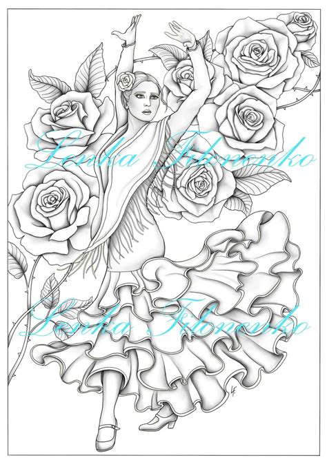 coloring page  adults flamenco dancer greyscale etsy
