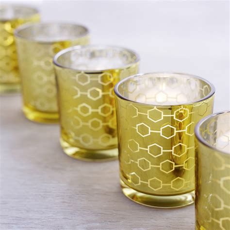 Gold Mercury Glass Votive Candle Holders Honeycomb Design Tealight Holders