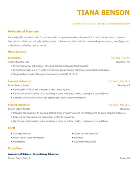 esthetician resume examples cosmetology livecareer