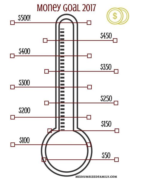 printable thermometer chart   reach  money goals