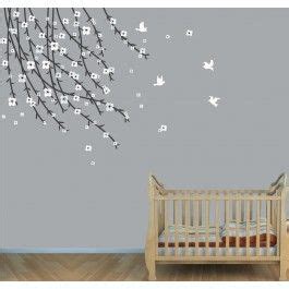 grey white flowering branch decal wall stickers living