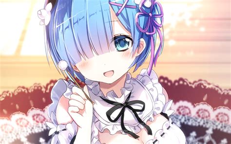 wallpaper rem rezero anime girl maid widescreen  widescreen