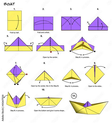 origami boat ship diagram steps instructions paperfolding paper art stock illustration adobe stock
