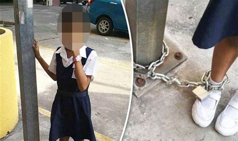 cruel mum ties daughter to lampost with a chain as