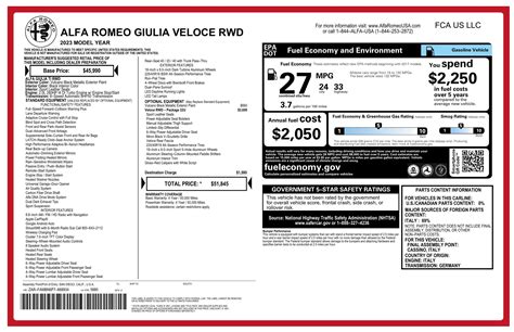 window sticker   alfa romeo giulia veloce rwd