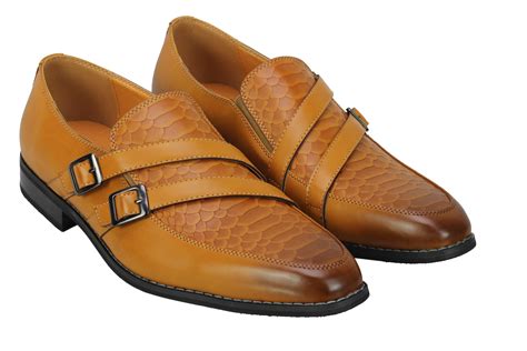 mens leather lined monk strap slip  shoes smart italian style retro