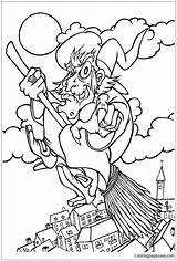 Witch Coloring Pages Flying Wicked West Color Getcolorings sketch template
