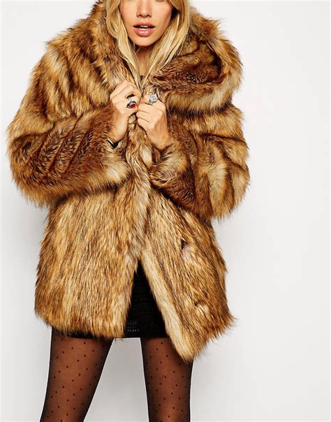 asos asos faux fur hooded vintage coat  asos