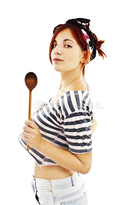 Pinup Housewife Flexing Muscles Cleaning Strength Stock Image Image
